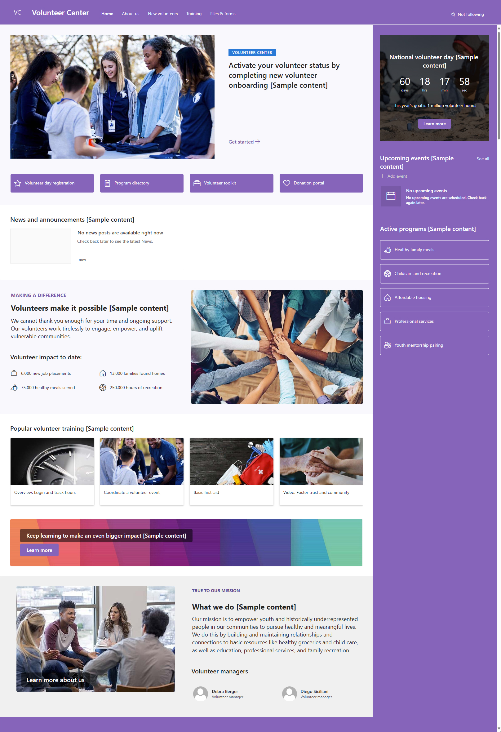 SharePoint Template — Volunteer Center