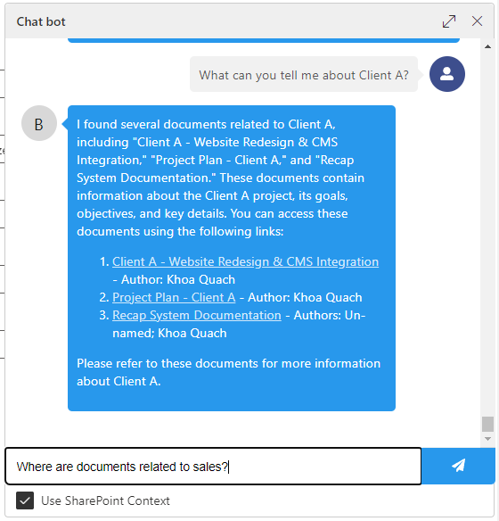 Overall FusePoint AI chatbot view