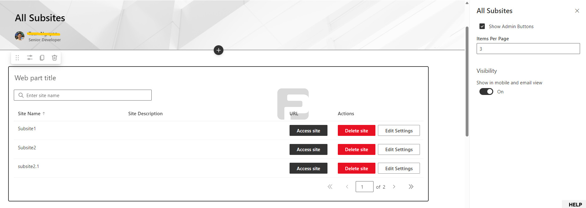 FusePoint All Subsites Screenshot