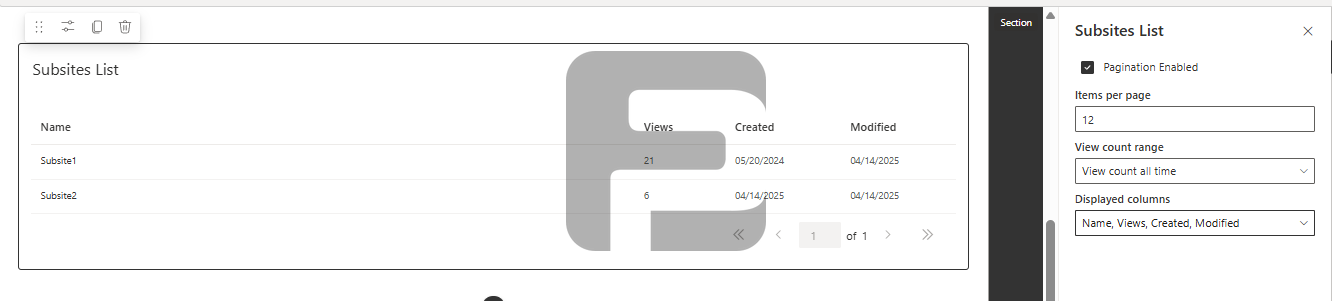 FusePoint Subsites List Screenshot