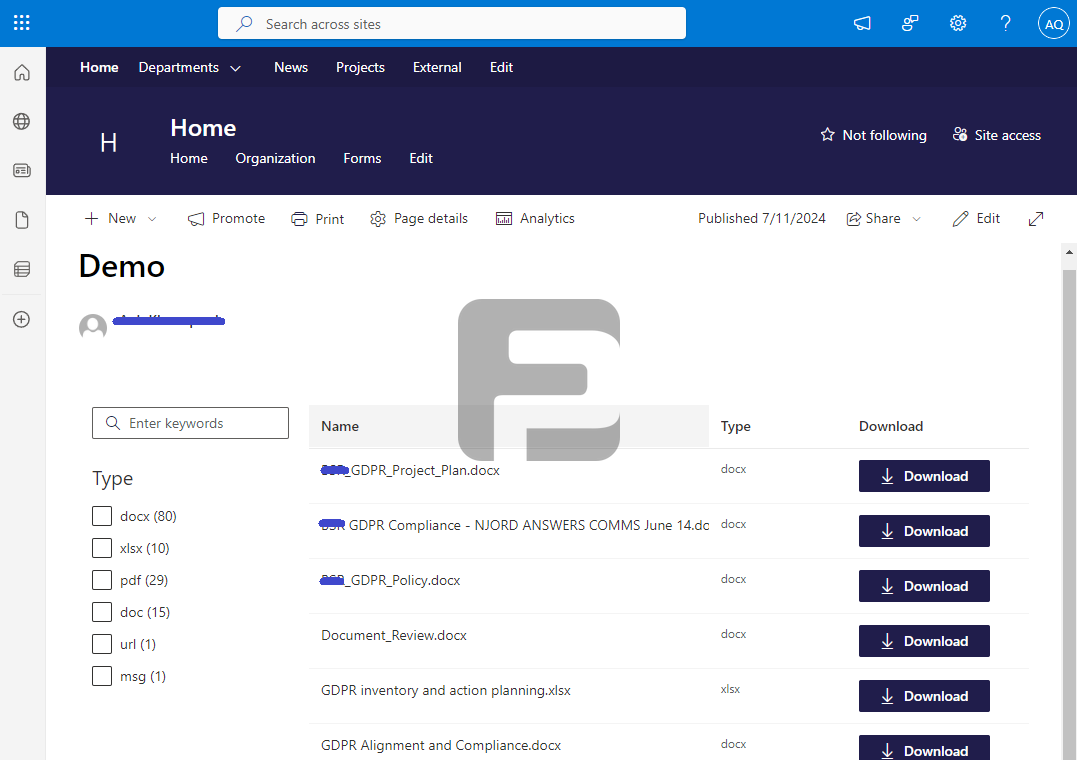 Fusepoint Documents with Filters