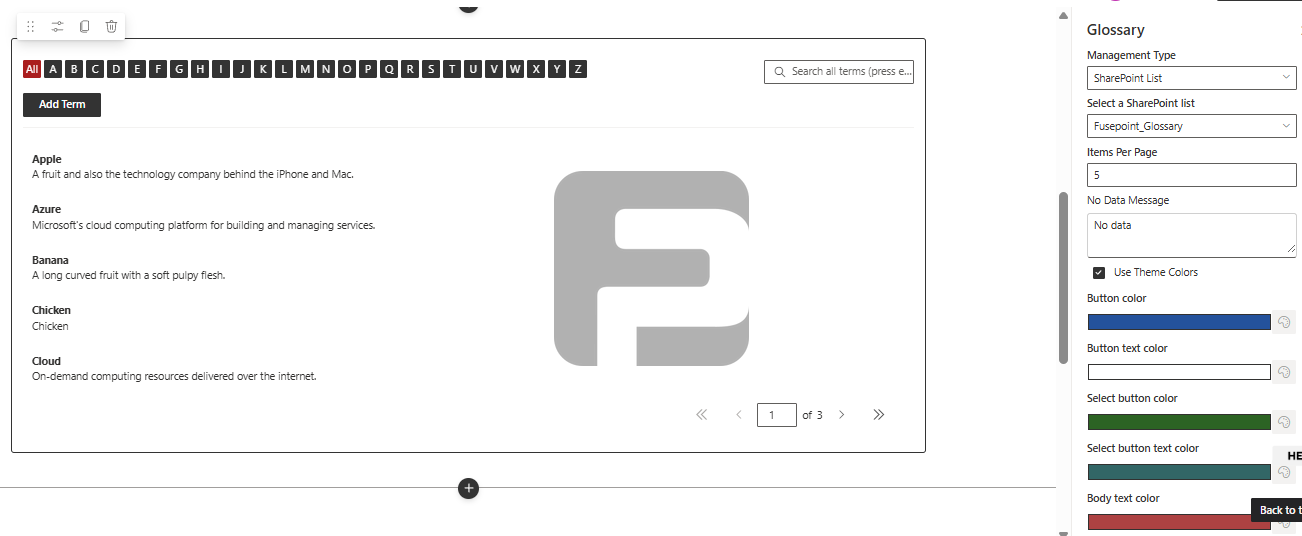 FusePoint Glossary Property Pane